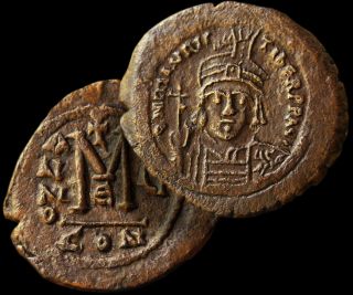 Byzantine Empire / Maurice Tiberius 582 - 602 Ad.  Æ Follis Nummi Coin / Ggcoins