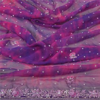 Sanskriti Vintage Dupatta Long Stole Georgette Purple Handmade Tie - Dye Scarves
