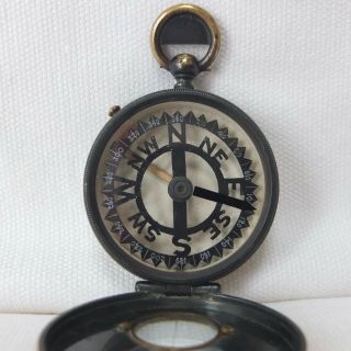 Antique Francis Barker Brass Pocket Compass Skeleton Dial Victorian C.  1860