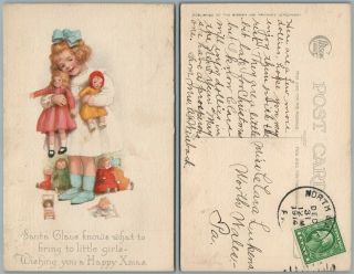 Santa Brings Dolls To Little Girl 1914 Antique Postcard