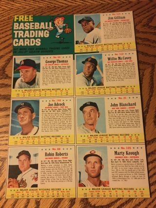 1963 Post Cereal Baseball Uncut 7 Card Panel Willie Mccovery,  Joe Adcock,  More