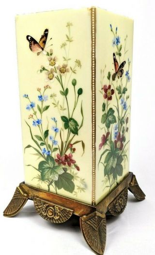 Large Antique Victorian Hand Painted Opaline Bristol Bohemian Glass Vase
