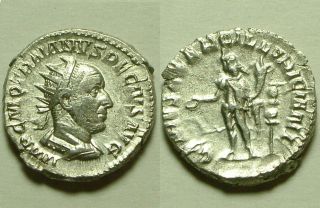 Rare Ancient Roman Silver Coin Antoninianus Trajan Decius 249 Ad Genius
