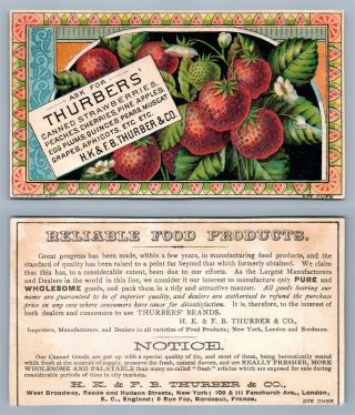 Victorian Trade Card H.  & F.  Thurber & Co Food Products Canned Berries Antique
