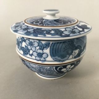 Japanese Porcelain Lidded Teacup Vtg Arita Ware Yunomi Blue White Sencha Pp417