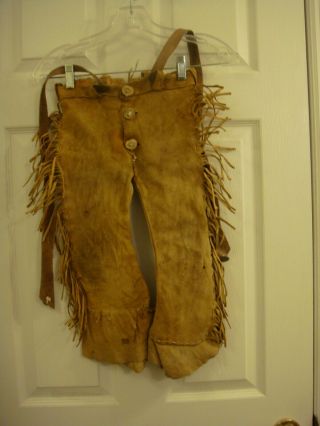 Vintage Handmade Leather Fringed Daniel Boone Western Pants Size 4/5 Childs
