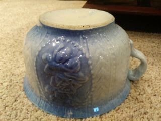 Antique Blue & White Stoneware Beaded Rose Cluster & Spear Points Chamber Pot