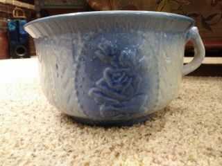 Antique Blue & White Stoneware BEADED ROSE CLUSTER & SPEAR POINTS CHAMBER POT 2
