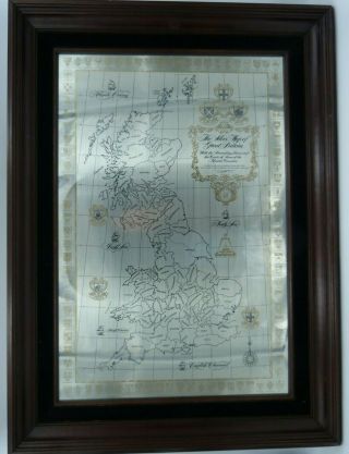 A Very Large Framed Solid Silver Map Of Great Britain - Counties,  Coats Of Arms