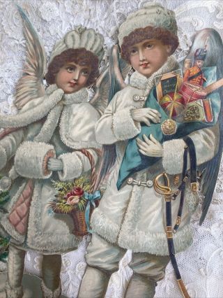 Very Large Antique Christmas Angels Chromo Victorian Scrap