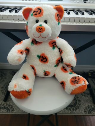 Build A Bear Jack O Lantern Halloween Bear.  White/ Orange Plush Bear.