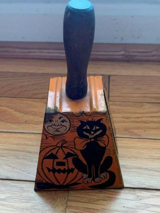 Vintage Halloween Gotham Tin Bell Noisemaker Cat Witch Pumpkin Moon 1920s