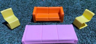 Vintage Barbie Furniture Dream House Orange Couch,  Two Mod Chairs,  Mattel 1973