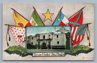 Texas Under Six Flags Antique Postcard Alamo
