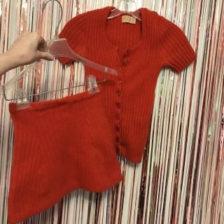 Vintage 60s Ann Arbor Red Mini A - Line Sweater Skirt,  Knit Button Up Top Set Xxs