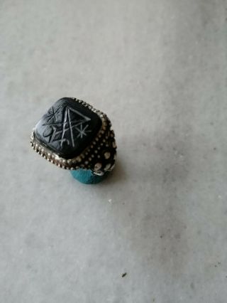 Antique Victorian Silver Occult Ritual Devil Signet Ring Onyx Stone