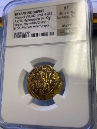 Ngc Xf Av/el Ad 1261 1282 Byzantine Empire Michael Viii Gold Hyperpyron Virgin