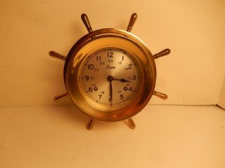 Vintage 1978 Brass Chelsea Boston Shipstrike Ships Wheel Clock
