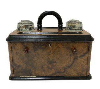Antique Victorian Walnut Desktop Stationery Cabinet Writing Box Ink Pen Stand