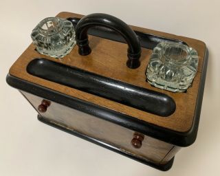 Antique Victorian Walnut Desktop Stationery Cabinet Writing Box Ink Pen Stand 2