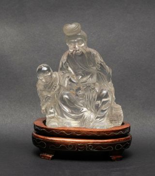 Chinese Antique Clear Rock Crystal Table Sculpture,  1850 - 1910