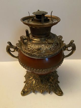 Antique Bradley & Hubbard Victorian Copper Gwtw Oil Lamp Base B&h Parlor Lamp