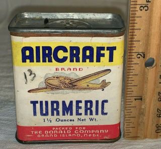 Antique Aircraft Turmeric Spice Tin Grand Island Ne Can Wwii Bomber Airplane Old