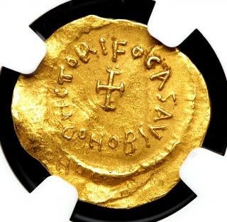 Phocas,  AD 602 - 610.  Gold Tremissis,  Cross,  NGC XF 2