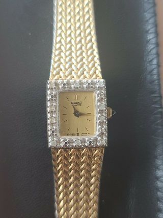 Vintage Seiko Ladies Gold Plated Quartz Watch With Dimonds Runs.