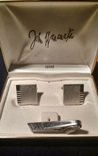 Vintage John Wanamaker By Swank Cufflinks & Tie Clip -