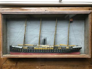 Antique Model Ship Vessel Diorama Shadowbox