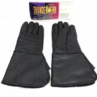 Vtg Nos Thunder Wear Leather Snowboarding Motorcyle Riding Gloves Black Size M