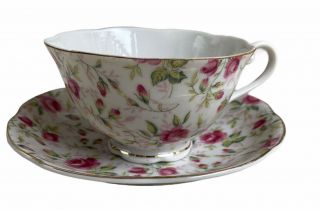 Lefton Rose Chintz Tea Cup And Saucer Pink Floral