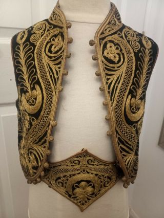 Antique Islamic Ottoman Gold Thread Yelek Vest Jacket 1800s With Belt