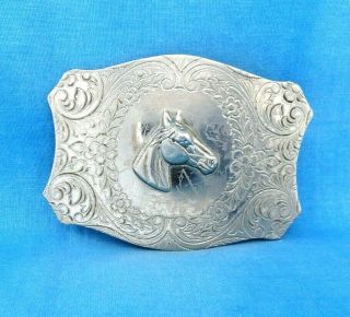 Vintage Western Horse Belt Buckle - Nickel Plated  Mmr233