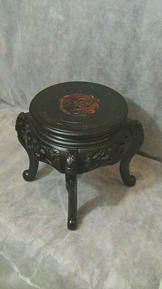 Antique 19c Japanese Wood Hand Carved Dragon Low Plant Stand