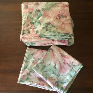 Vintage Springmaid No Iron Percale Sheet Set Pink Floral
