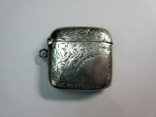 Antique Edwardian Solid Silver Concave Design Vesta Case,  Match Safe - J.  C C1902
