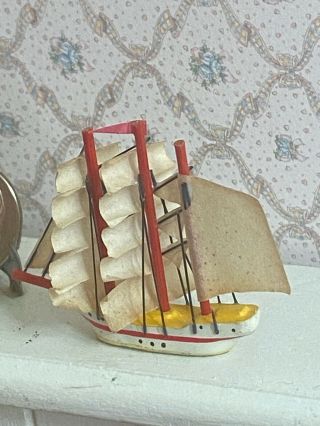 Vintage Wooden Artisan Tall Ship Sail Boat Handmade Dollhouse 1:12 Miniature