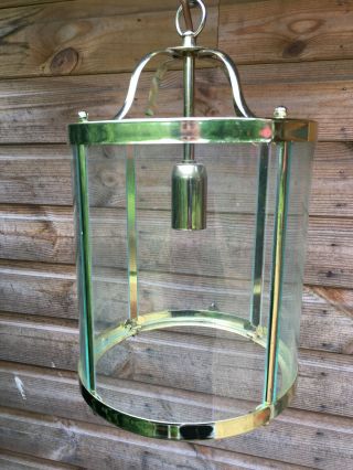 Vintage Antique Style Brass & Glass Cylinder Ceiling Pendant Lantern Light Lamp