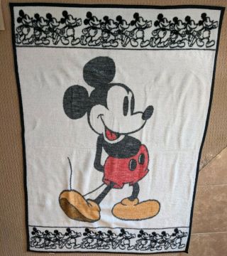 Vintage Biederlack Walt Disney Mickey Mouse Black White Acrylic Blanket 78 X 59