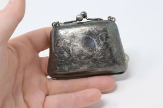 A Antique Victorian Silver Plated Epns Purse With Chain Handle 105