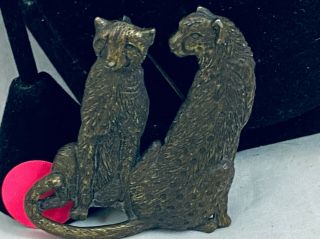 Vtg.  Jj Jonette Antique Gold Tone Cheetah Cat Couple Brooch