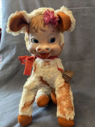 Vintage 1950 Rushton Star Creations Rubber Face Plush Toy Daisy Belle Cow Calf