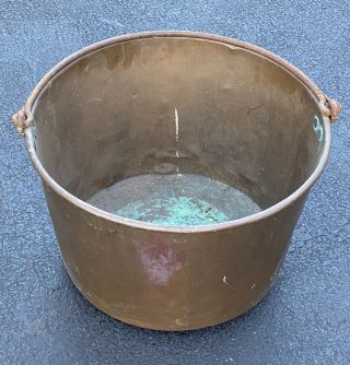 Large Antique Rustic Dovetailed Copper Cauldron Kettle Pot Iron Handle Primitive