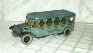 1927 - Strauss 105 - Bus De Luxe - Org - Wind - Up - Driver - Tin - Pressed Steel Antique Toy