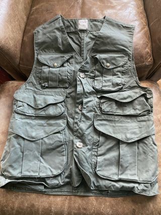 Vintage C.  C.  Filson Fishing Hunting Outdoor Vest,  Heavy Dry Tin Cloth Med