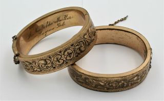 Antique Victorian Gold Filled Black Enamel Ladies Wedding Cuffs Bracelets 183 - 1