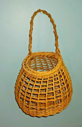 Vintage Wicker Basket Wall Hanging Fruit Basket Pocket Handle Farmhouse