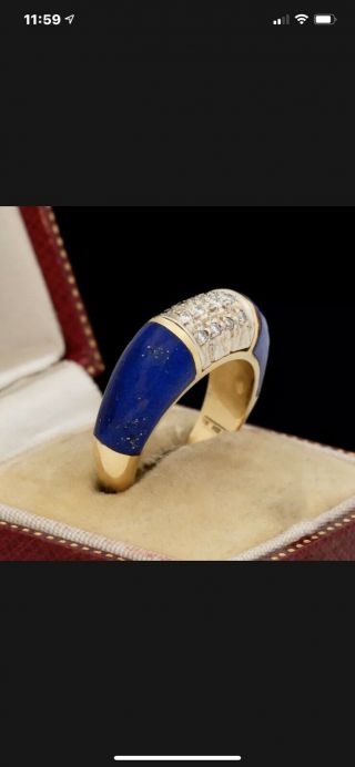 Antique Vintage Art Deco Mid Century 18k Gold Diamond Lapis Lazuli Ring Sz 6.  25